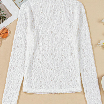Women's Floral Lace Slim Fitted Top Mock Neck Long Sleeve Elegant T Shirt