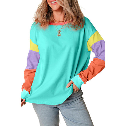 Womens Lightweight Color Block T Shirts Long Sleeve Crew Neck Tunics Tops