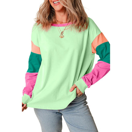 Womens Lightweight Color Block T Shirts Long Sleeve Crew Neck Tunics Tops