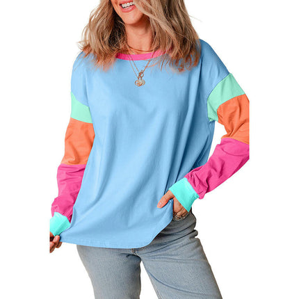 Womens Lightweight Color Block T Shirts Long Sleeve Crew Neck Tunics Tops