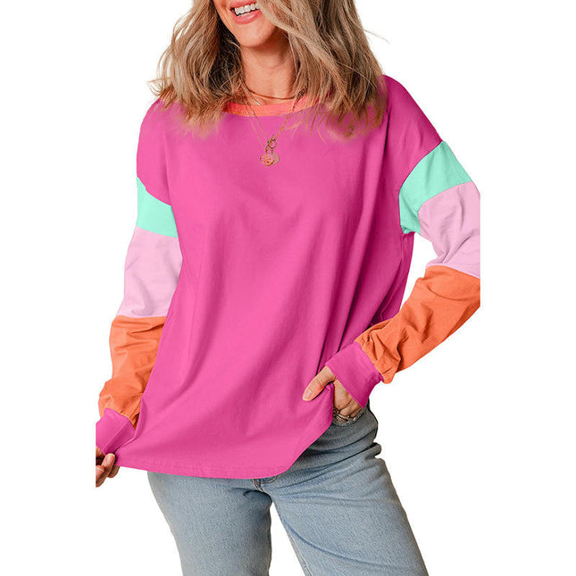 Womens Lightweight Color Block T Shirts Long Sleeve Crew Neck Tunics Tops