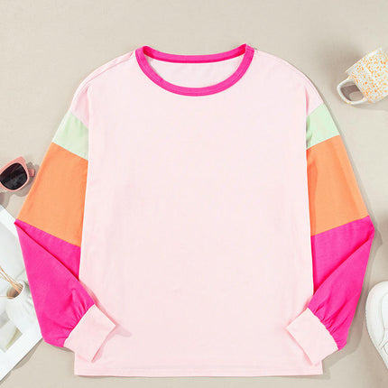 Womens Lightweight Color Block T Shirts Long Sleeve Crew Neck Tunics Tops
