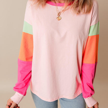 Womens Lightweight Color Block T Shirts Long Sleeve Crew Neck Tunics Tops