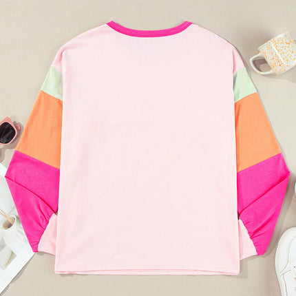 Womens Lightweight Color Block T Shirts Long Sleeve Crew Neck Tunics Tops