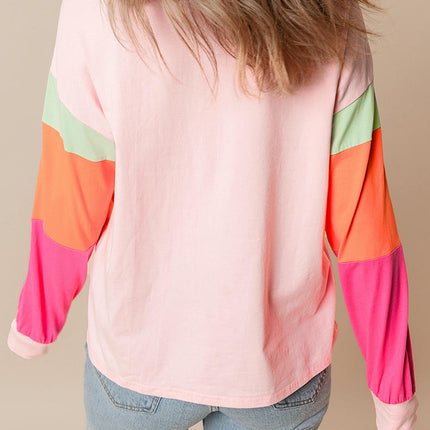 Womens Lightweight Color Block T Shirts Long Sleeve Crew Neck Tunics Tops