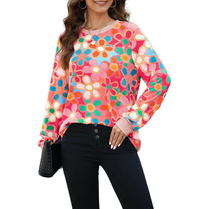 Womens Crewneck print Sweatshirt Casual Loose Fitting Tops Long Sleeve T Shirt
