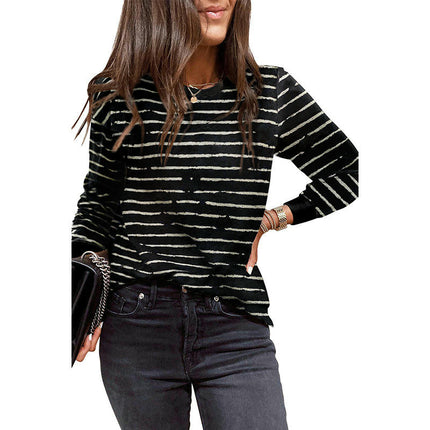 Womens Crewneck print Sweatshirt Casual Loose Fitting Tops Long Sleeve T Shirt