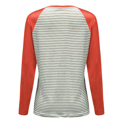 Womens Color Block Tunic Tops Long Sleeve Striped Shirts Crewneck Tops