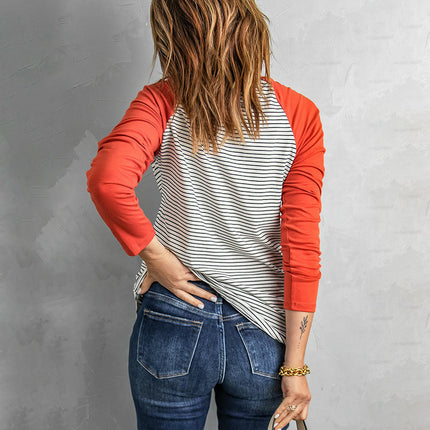 Womens Color Block Tunic Tops Long Sleeve Striped Shirts Crewneck Tops
