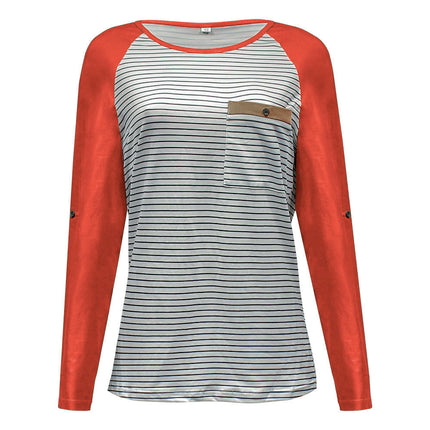 Womens Color Block Tunic Tops Long Sleeve Striped Shirts Crewneck Tops
