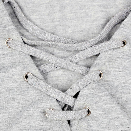 Womens Casual Long Sleeve Top Deep V Neck Lace-up Criss Cross Bandage Casual Loose Tee Shirt