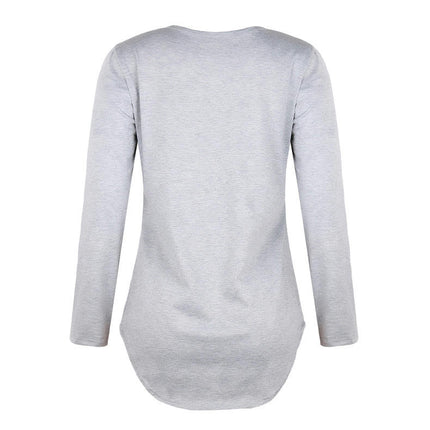 Womens Casual Long Sleeve Top Deep V Neck Lace-up Criss Cross Bandage Casual Loose Tee Shirt