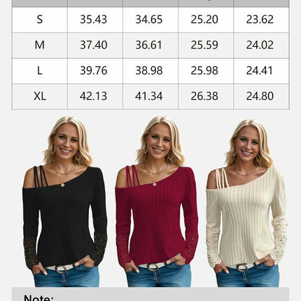 Sexy Criss Cross Cold Shoulder T Shirts for Women Lace Long Sleeve Blouse Casual Tops