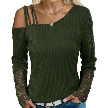Sexy Criss Cross Cold Shoulder T Shirts for Women Lace Long Sleeve Blouse Casual Tops