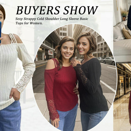 Sexy Criss Cross Cold Shoulder T Shirts for Women Lace Long Sleeve Blouse Casual Tops