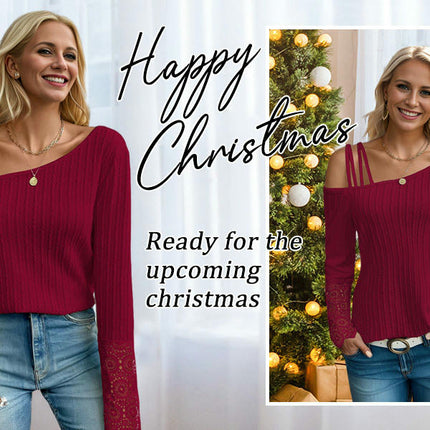 Sexy Criss Cross Cold Shoulder T Shirts for Women Lace Long Sleeve Blouse Casual Tops
