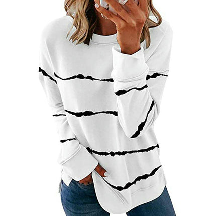 Women's Long Sleeve Sweatshirts Crewneck Drop Long Sleeve Stripes Side Split Tops