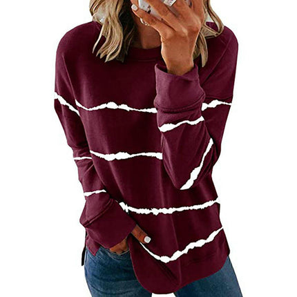 Women's Long Sleeve Sweatshirts Crewneck Drop Long Sleeve Stripes Side Split Tops