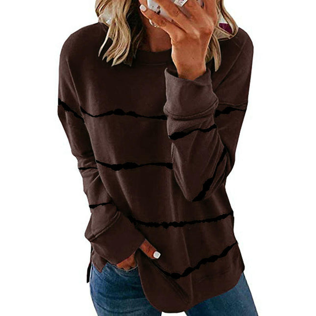 Women's Long Sleeve Sweatshirts Crewneck Drop Long Sleeve Stripes Side Split Tops