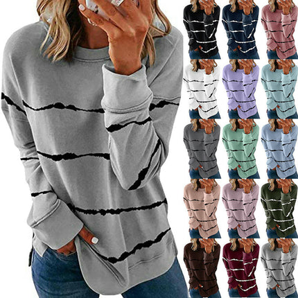 Women's Long Sleeve Sweatshirts Crewneck Drop Long Sleeve Stripes Side Split Tops 1