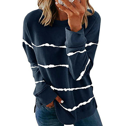 Women's Long Sleeve Sweatshirts Crewneck Drop Long Sleeve Stripes Side Split Tops