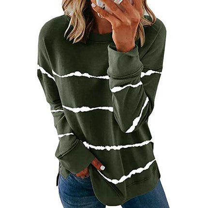 Women's Long Sleeve Sweatshirts Crewneck Drop Long Sleeve Stripes Side Split Tops