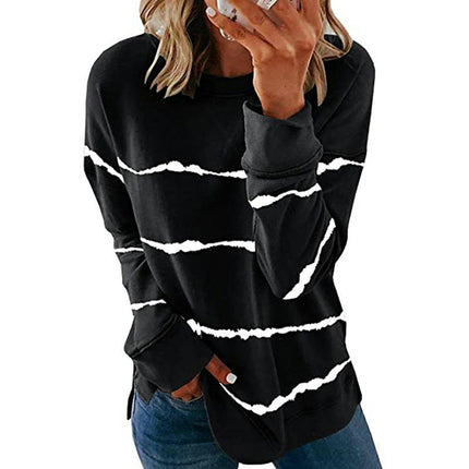 Women's Long Sleeve Sweatshirts Crewneck Drop Long Sleeve Stripes Side Split Tops