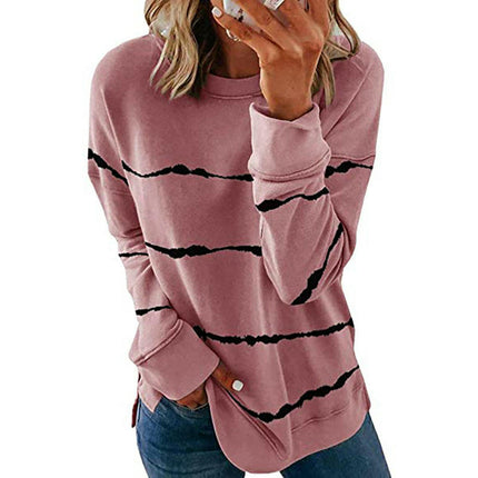 Women's Long Sleeve Sweatshirts Crewneck Drop Long Sleeve Stripes Side Split Tops