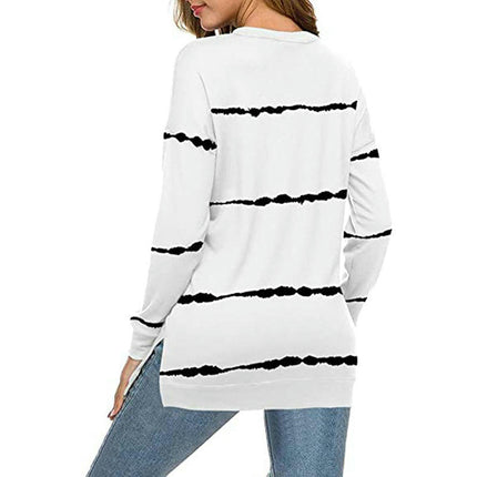 Women's Long Sleeve Sweatshirts Crewneck Drop Long Sleeve Stripes Side Split Tops 1