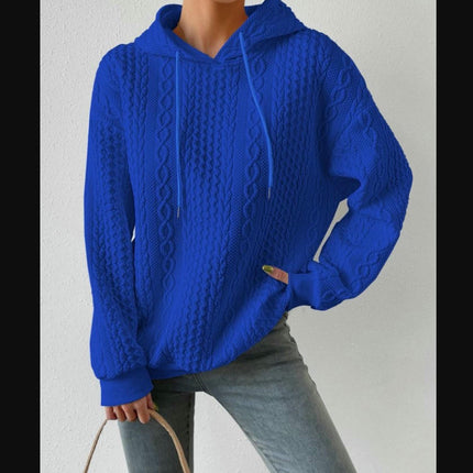 Womens Loose Long Sleeve Hooded Sweatshirts Casual Crew Neck Textured Pullover Top