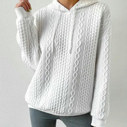 Womens Loose Long Sleeve Hooded Sweatshirts Casual Crew Neck Textured Pullover Top
