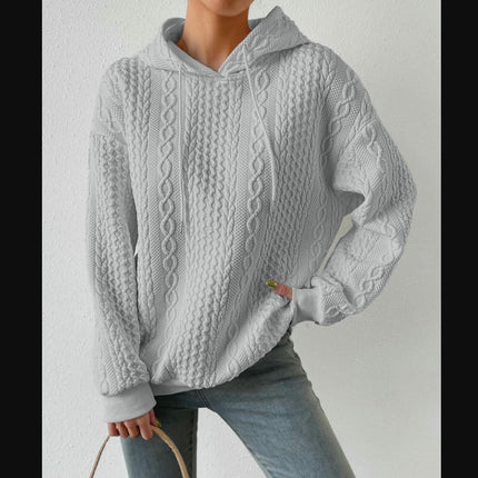 Womens Loose Long Sleeve Hooded Sweatshirts Casual Crew Neck Textured Pullover Top