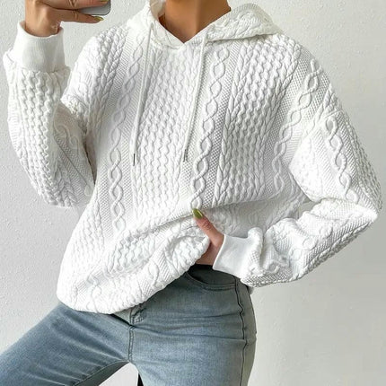 Womens Loose Long Sleeve Hooded Sweatshirts Casual Crew Neck Textured Pullover Top