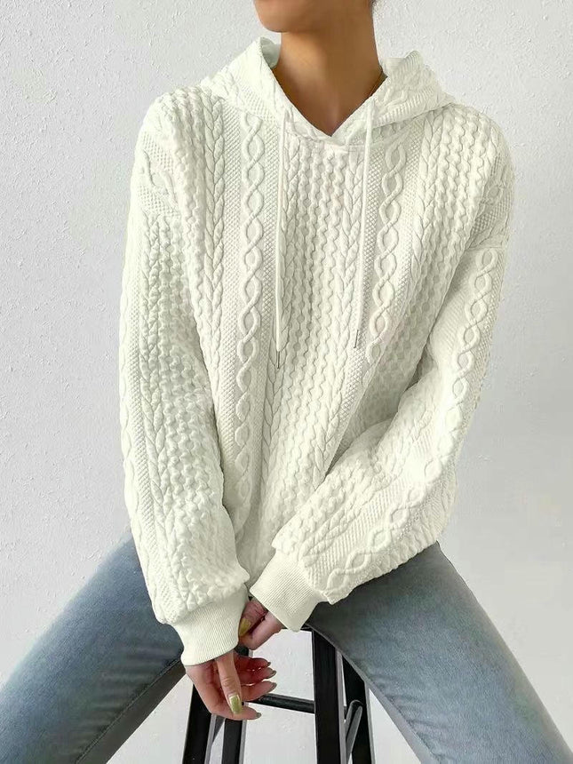 Womens Loose Long Sleeve Hooded Sweatshirts Casual Crew Neck Textured Pullover Top