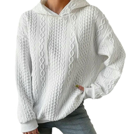 Womens Loose Long Sleeve Hooded Sweatshirts Casual Crew Neck Textured Pullover Top