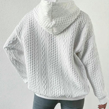 Womens Loose Long Sleeve Hooded Sweatshirts Casual Crew Neck Textured Pullover Top