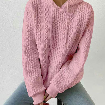 Womens Loose Long Sleeve Hooded Sweatshirts Casual Crew Neck Textured Pullover Top