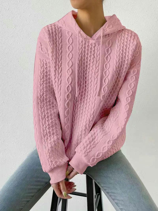 Womens Loose Long Sleeve Hooded Sweatshirts Casual Crew Neck Textured Pullover Top