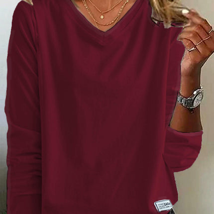 Womens Long Sleeve T Shirts V Neck Casual Loose Fashion Tops