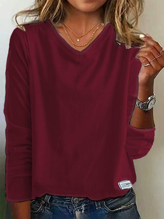 Womens Long Sleeve T Shirts V Neck Casual Loose Fashion Tops