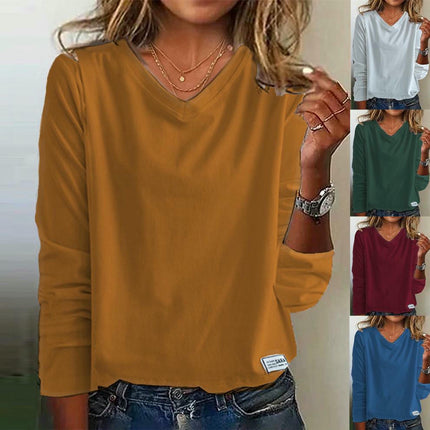Womens Long Sleeve T Shirts V Neck Casual Loose Fashion Tops