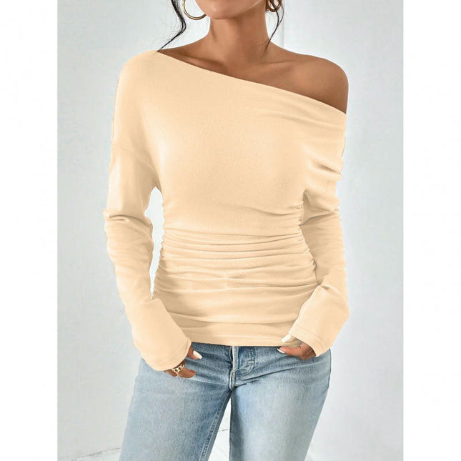 Women's Long Sleeve Top Off Shoulder T Shirts Slim Fit Casual T Shirts
