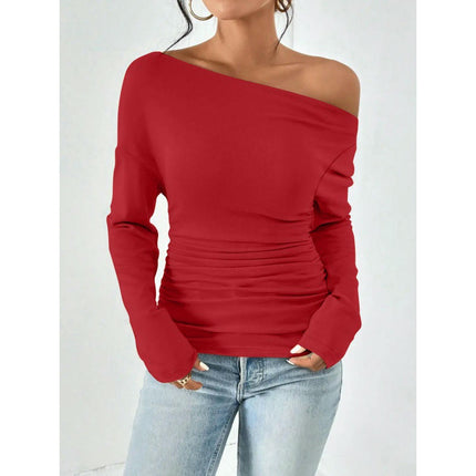 Women's Long Sleeve Top Off Shoulder T Shirts Slim Fit Casual T Shirts