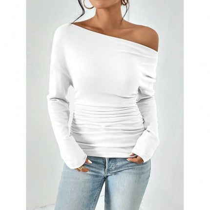 Women's Long Sleeve Top Off Shoulder T Shirts Slim Fit Casual T Shirts