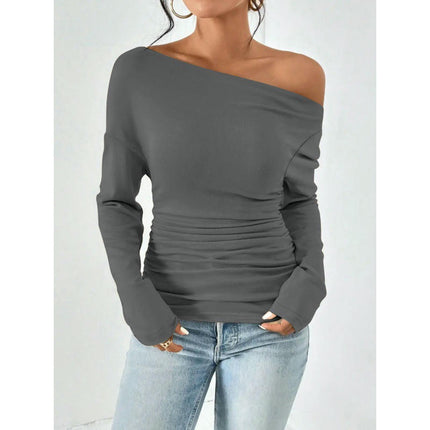 Women's Long Sleeve Top Off Shoulder T Shirts Slim Fit Casual T Shirts