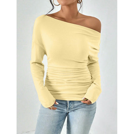 Women's Long Sleeve Top Off Shoulder T Shirts Slim Fit Casual T Shirts