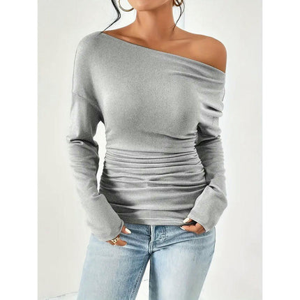 Women's Long Sleeve Top Off Shoulder T Shirts Slim Fit Casual T Shirts