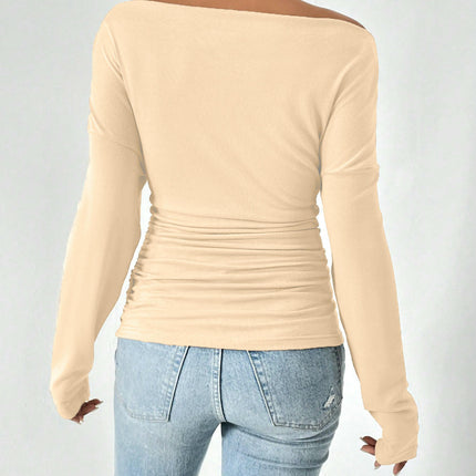 Women's Long Sleeve Top Off Shoulder T Shirts Slim Fit Casual T Shirts