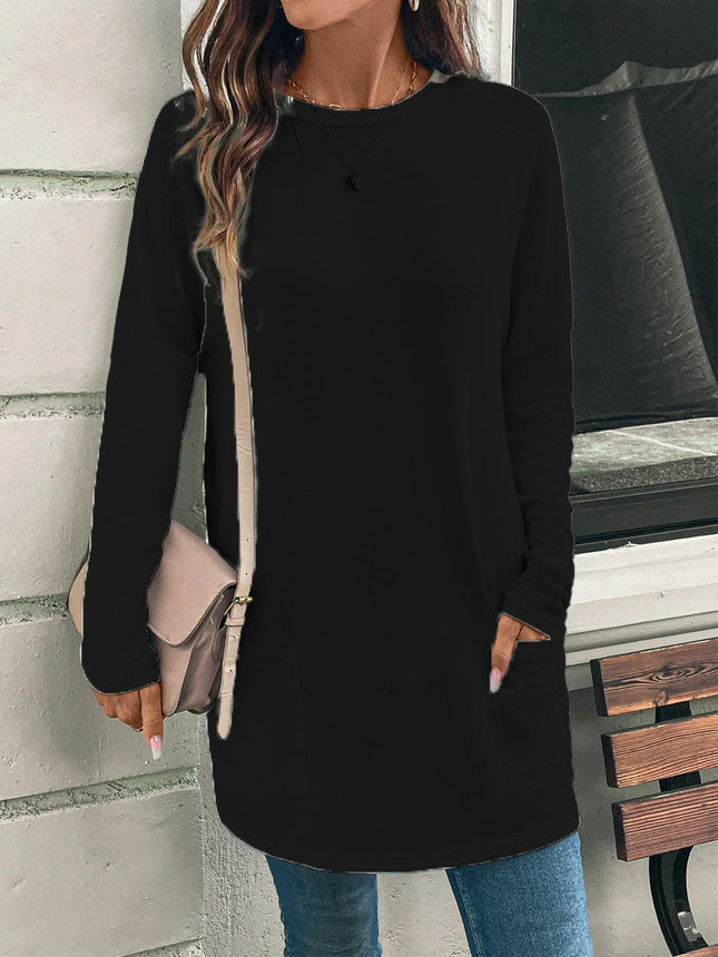 Womens Tunic Tops Long Sleeve Shirts Casual Crewneck Loose T Shirt with Pocket