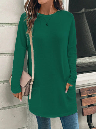 Womens Tunic Tops Long Sleeve Shirts Casual Crewneck Loose T Shirt with Pocket 1